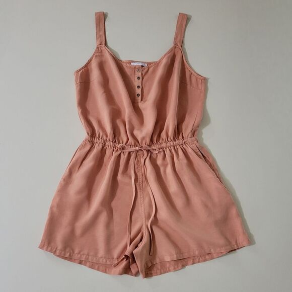 Staccato Women's Peach Four Button Accent Tank Romper - Picture 4 of 16